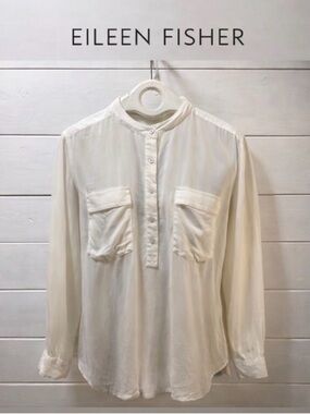 EILEEN FISHER Cream Silk Blouse Size S
